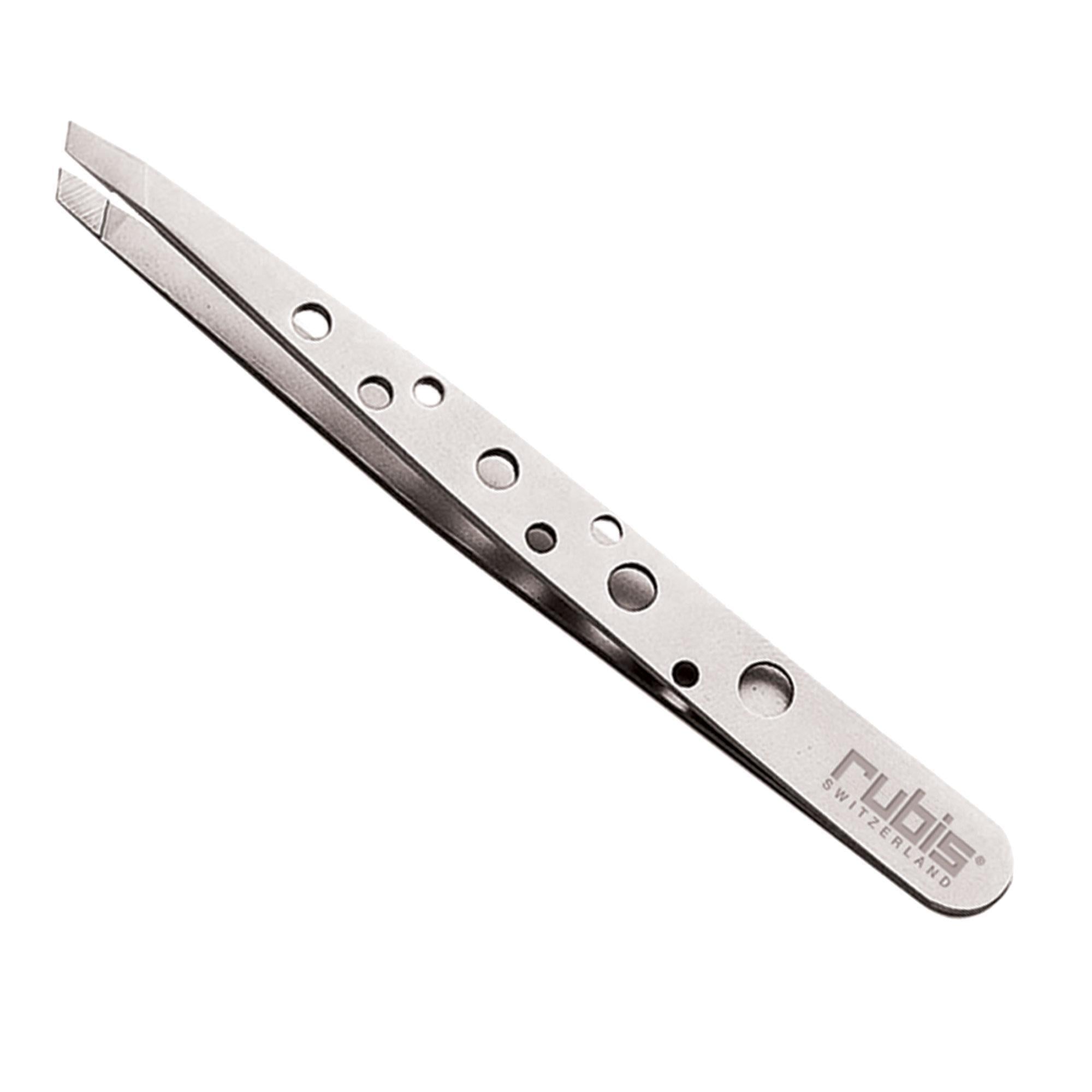 Rubis 3.75-Inch Swiss Slanted Tip Stainless Steel Non-Slip Tweezers