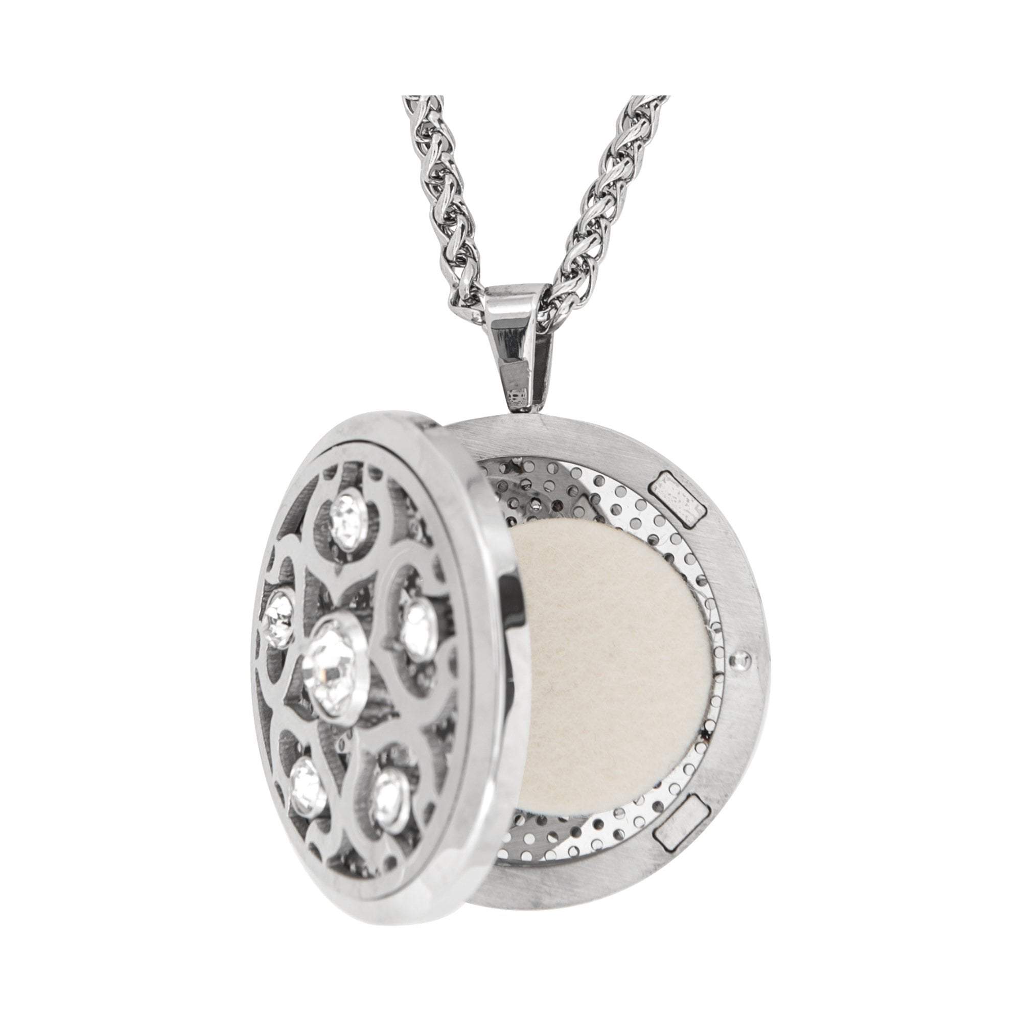 High - Quality Stainless Steel Crystal - Embellished Aromatherapy Locket Necklace