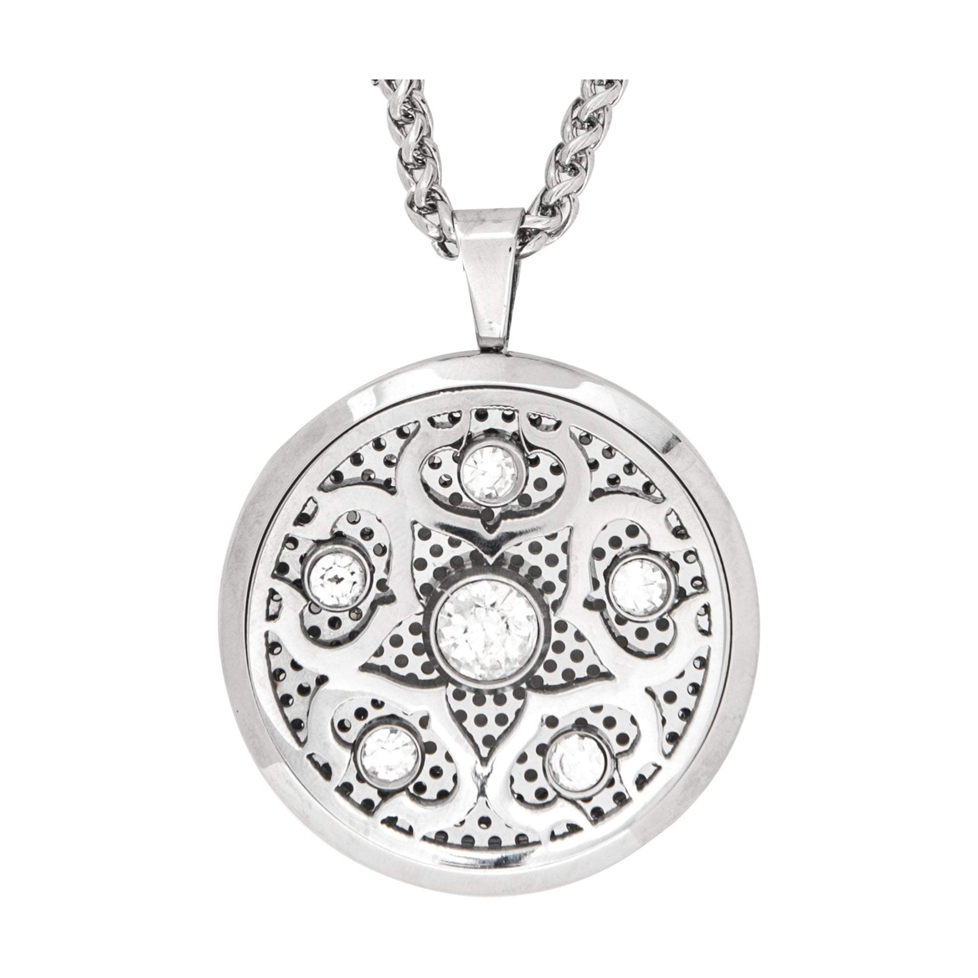 High - Quality Stainless Steel Crystal - Embellished Aromatherapy Locket Necklace