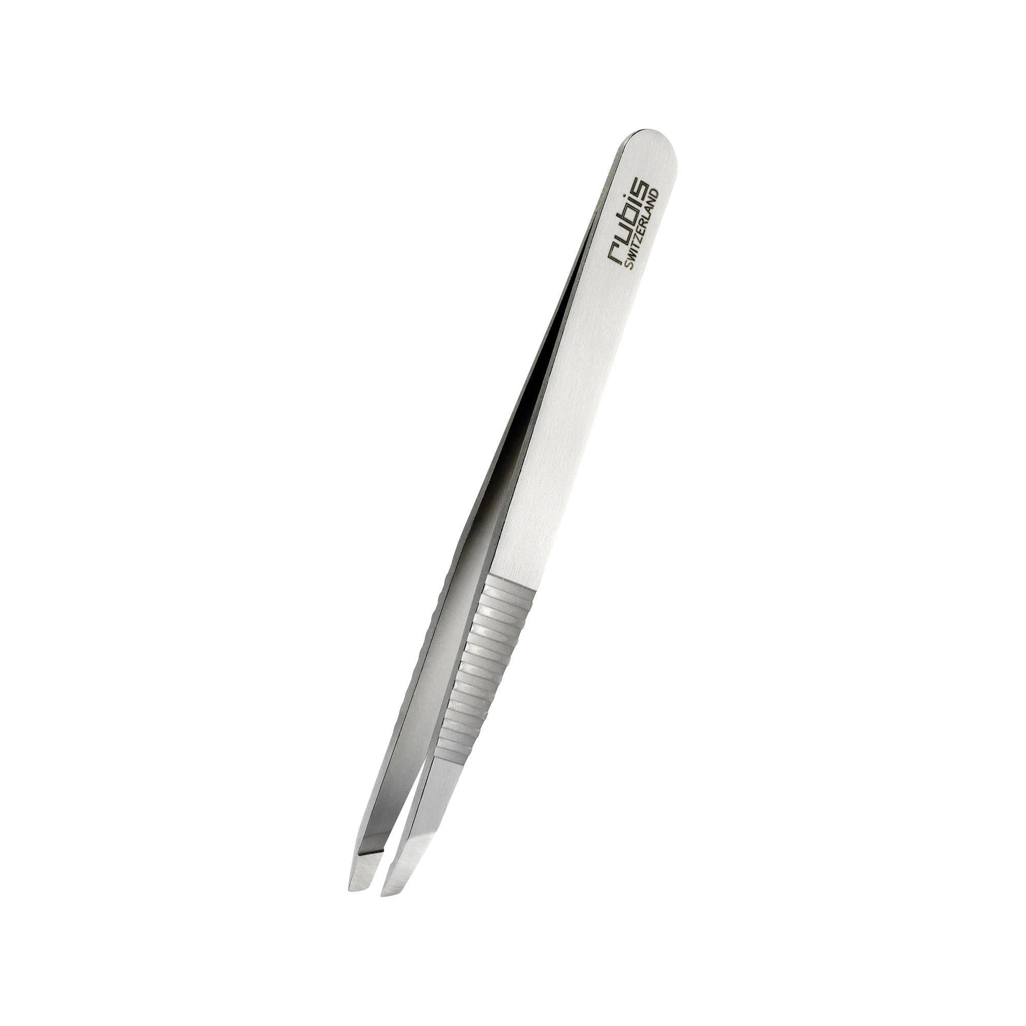 Rubis Professional Stainless Steel Tweezers with Pro Grip and 3.75 - inch Slanted Tip for Precise Brow Services