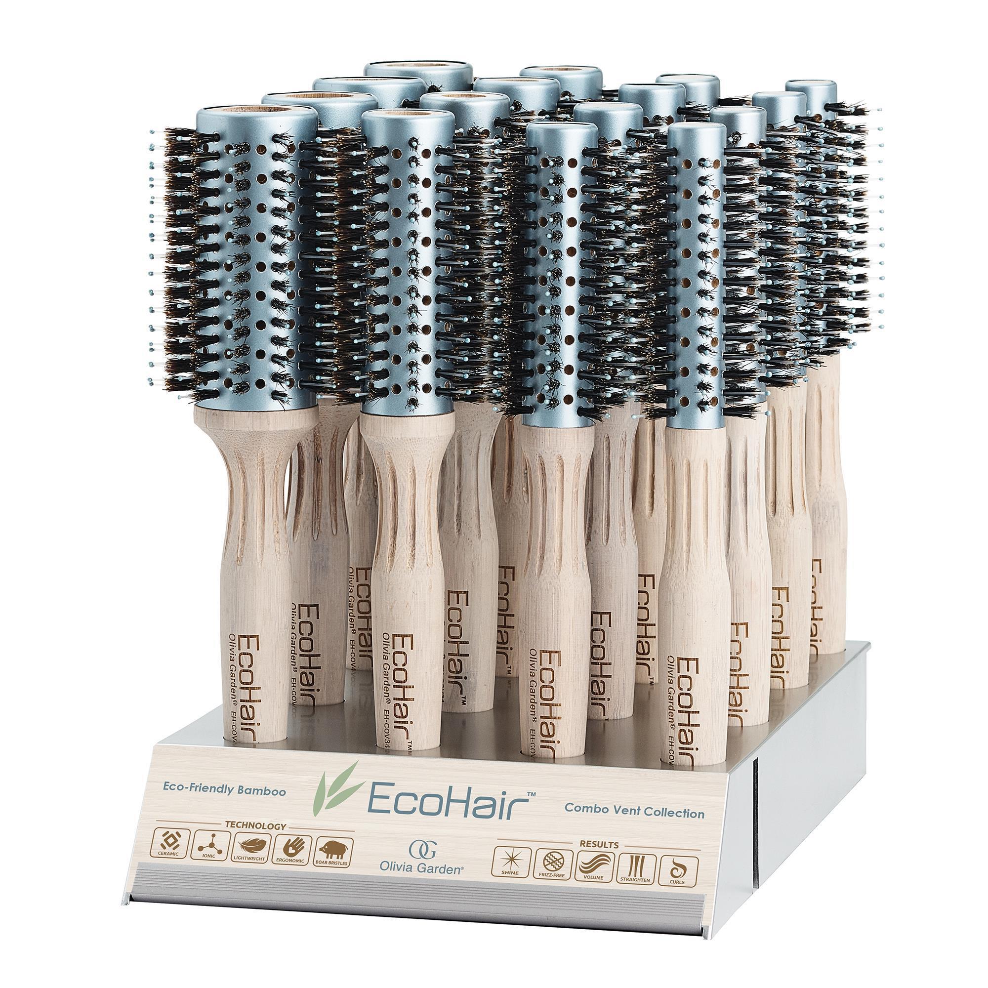 Olivia Garden 16-Piece Retail Display Set of EcoHair Combo Vent Brushes for Hair Styling