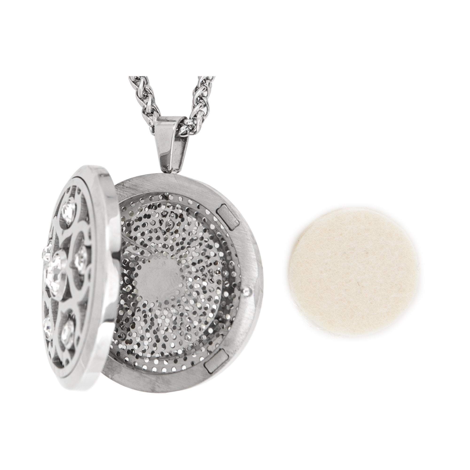 High - Quality Stainless Steel Crystal - Embellished Aromatherapy Locket Necklace