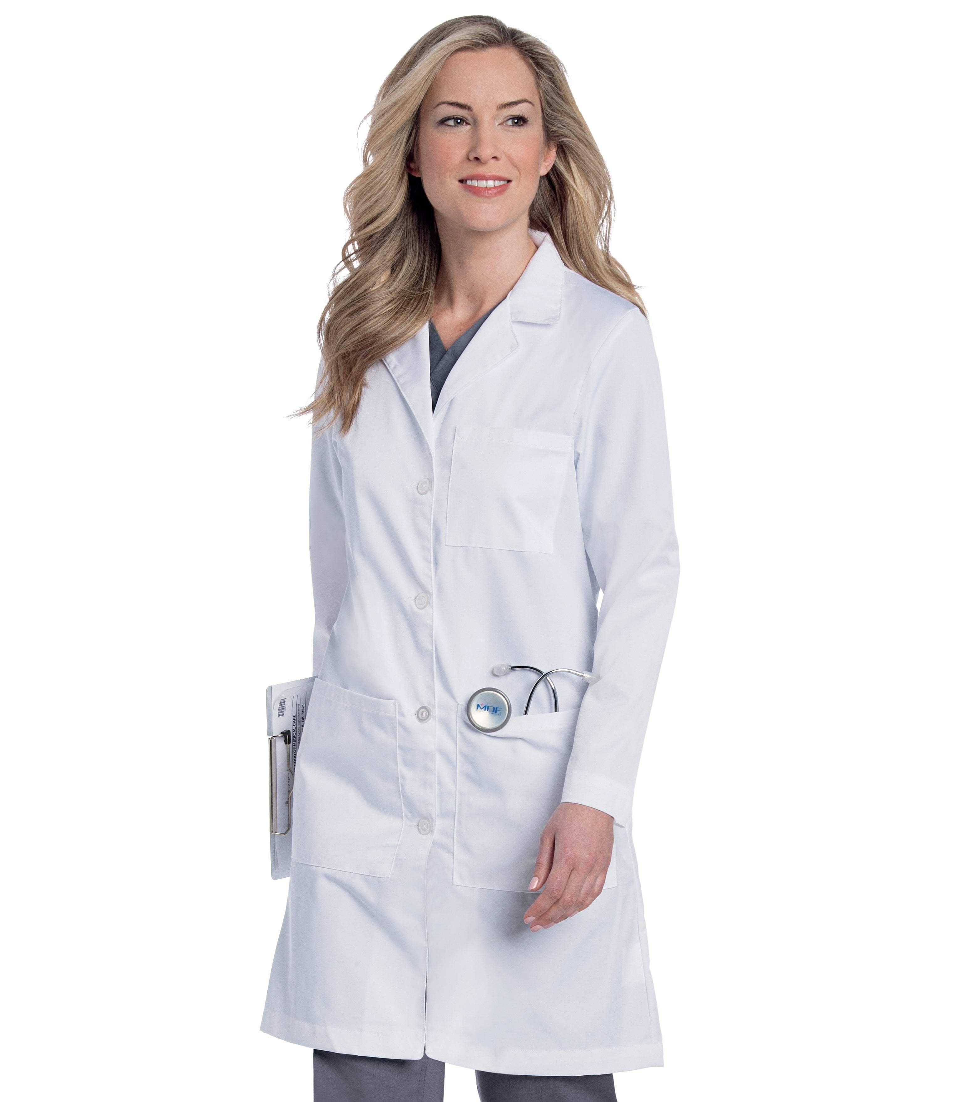 Landau Women's 4-Button Medium-Length Lab Coat