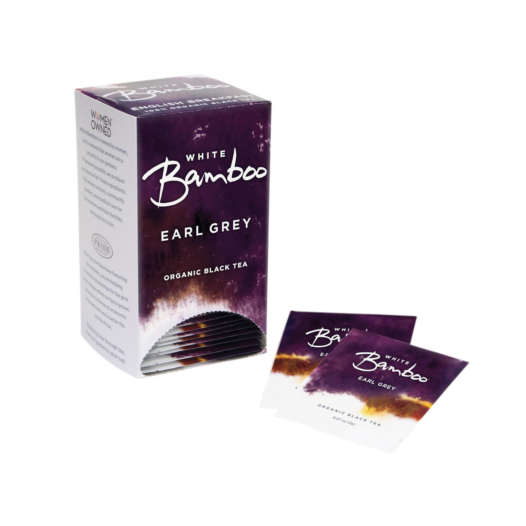 Organic White Bamboo Earl Grey Tea (Box with 1 - 25 Count of Foil - Wrapped Tea Bags)