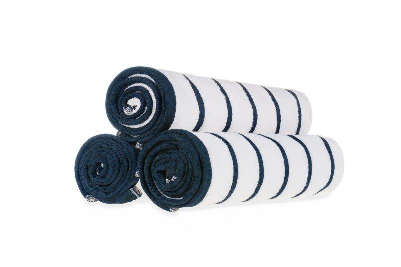 Boca Terry Premium Navy Blue and White Horizontal Stripe Oxford Pool Towel Set, 12 Count