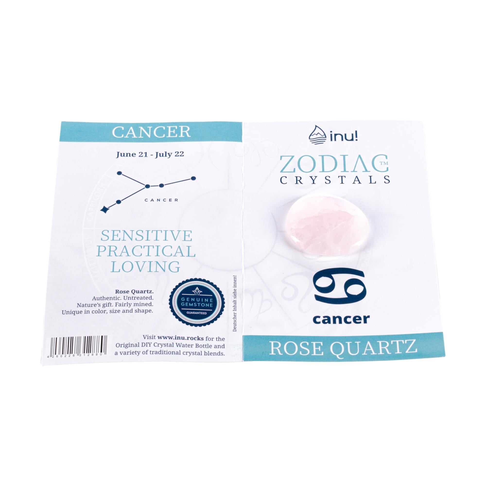 VitaJuwel CANCER Zodiac Crystal, Premium Rose Quartz for Personalized Hydration