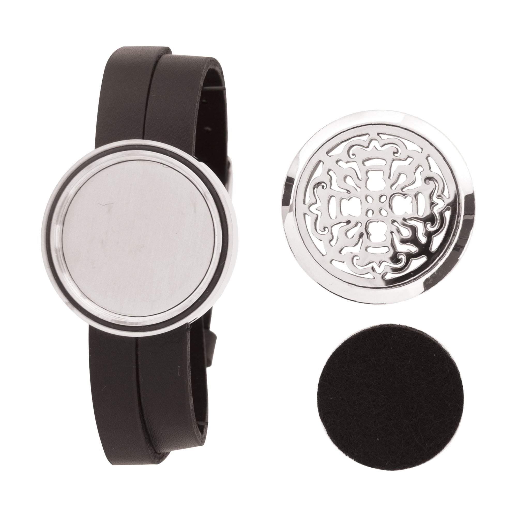 High - quality Ancient Cross Aromatherapy Stainless Steel Locket Bracelet on Black Leatherette Band