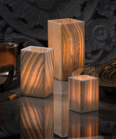 Exquisite Hollowick Luxor Square Solid Alabaster Candle Holders for Elegant Décor