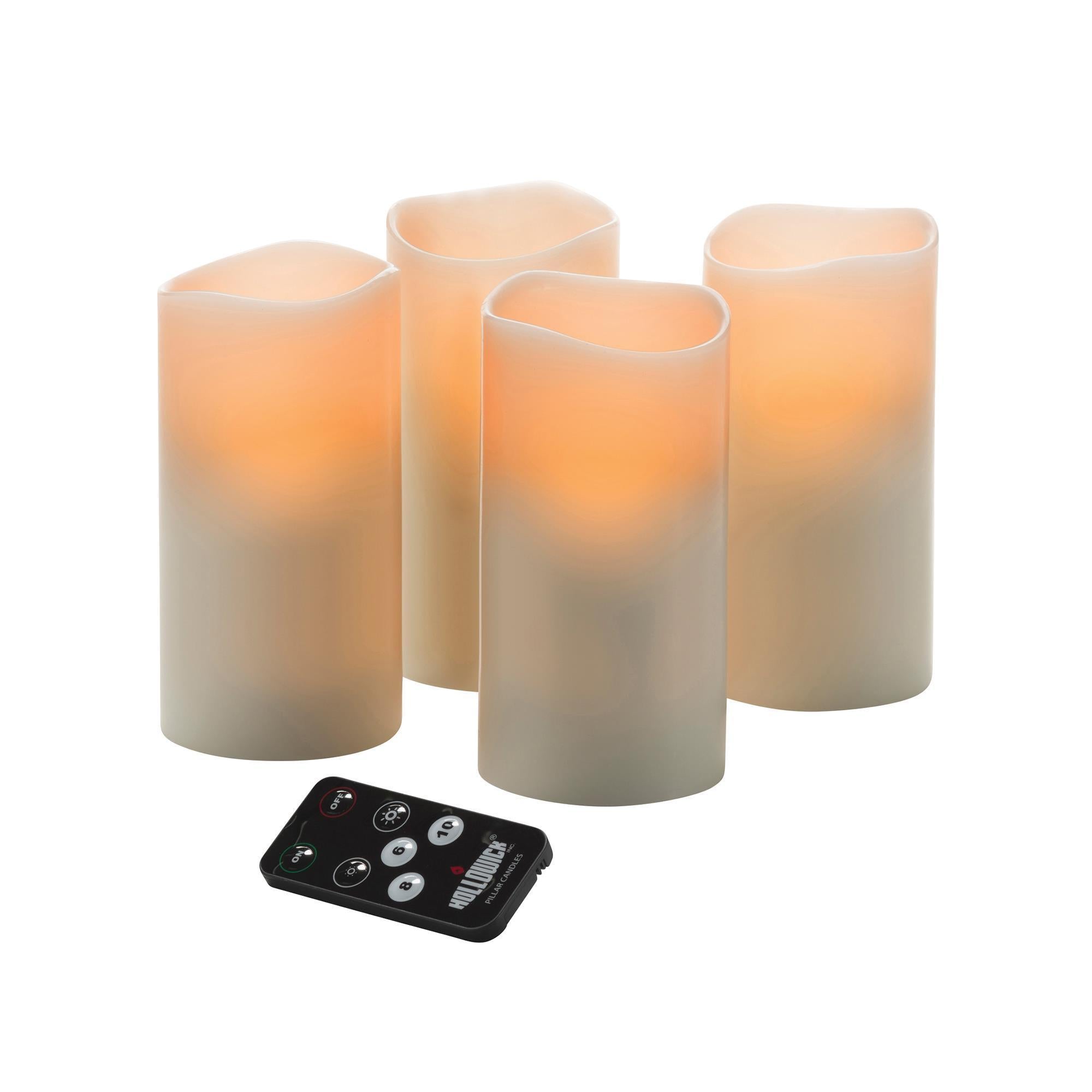 Hollowick Set of 4 LED Wax Pillar Candles with Magnetic Remote Control