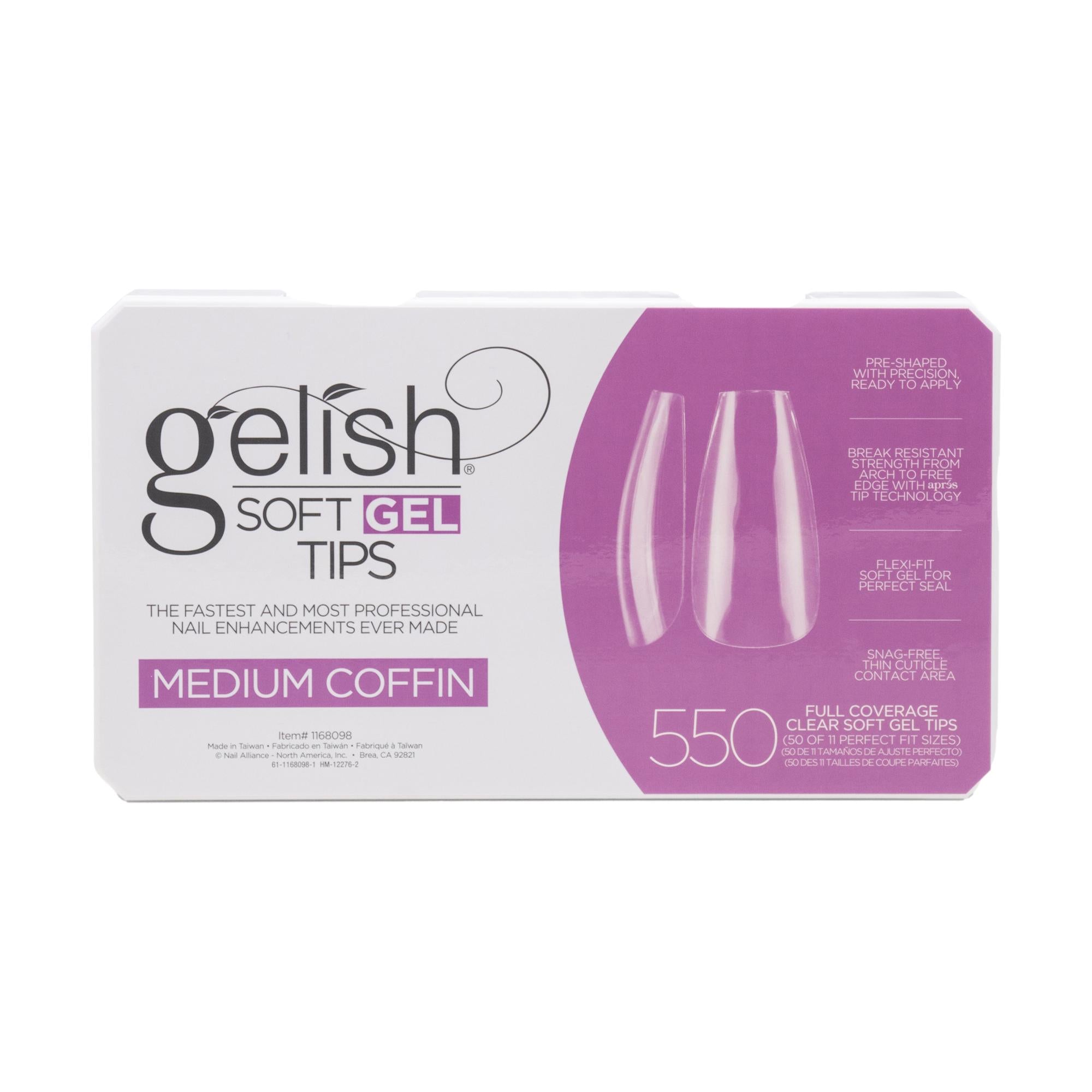 Gelish Medium Coffin-shaped Soft Gel Tips, Clear, Pack of 550 for Nail Enhancements