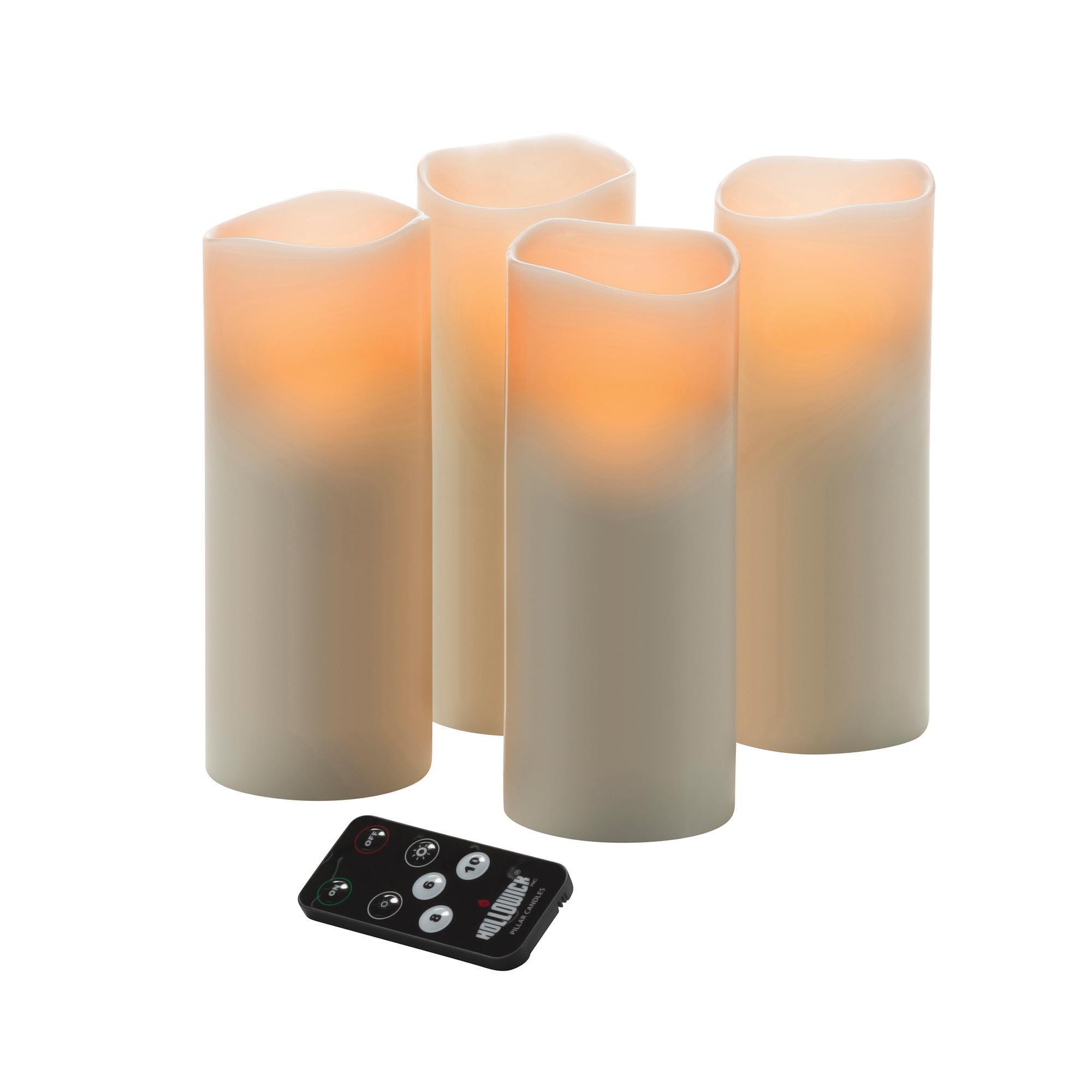 Hollowick Set of 4 LED Wax Pillar Candles with Magnetic Remote Control