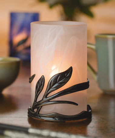 Hollowick Weathered Black Powder - Coated Wrought - Iron Leaf - Shaped Ring Holder for Candle Holders