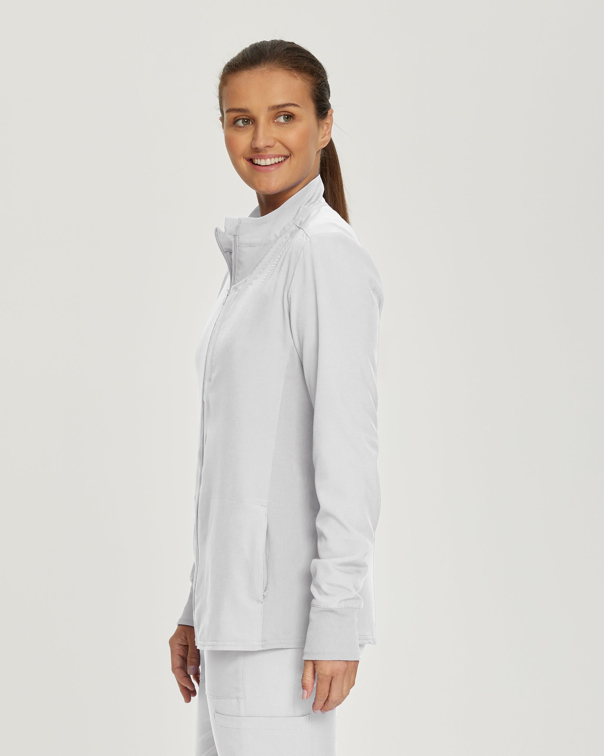 Stylish Women's Landau Forward 3-Pocket Zip-Front Scrub Jacket for Professional Layering