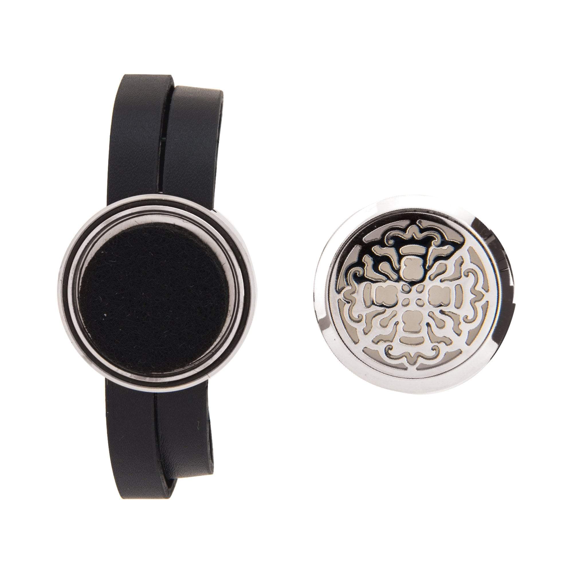 High - quality Ancient Cross Aromatherapy Stainless Steel Locket Bracelet on Black Leatherette Band