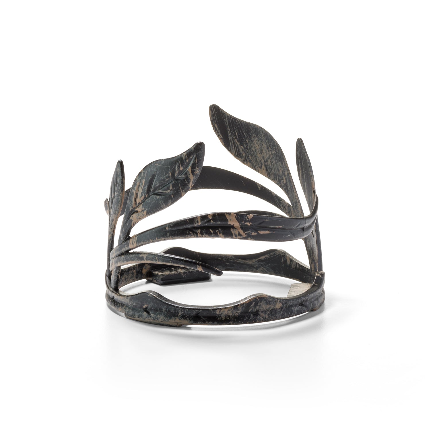Hollowick Weathered Black Powder - Coated Wrought - Iron Leaf - Shaped Ring Holder for Candle Holders
