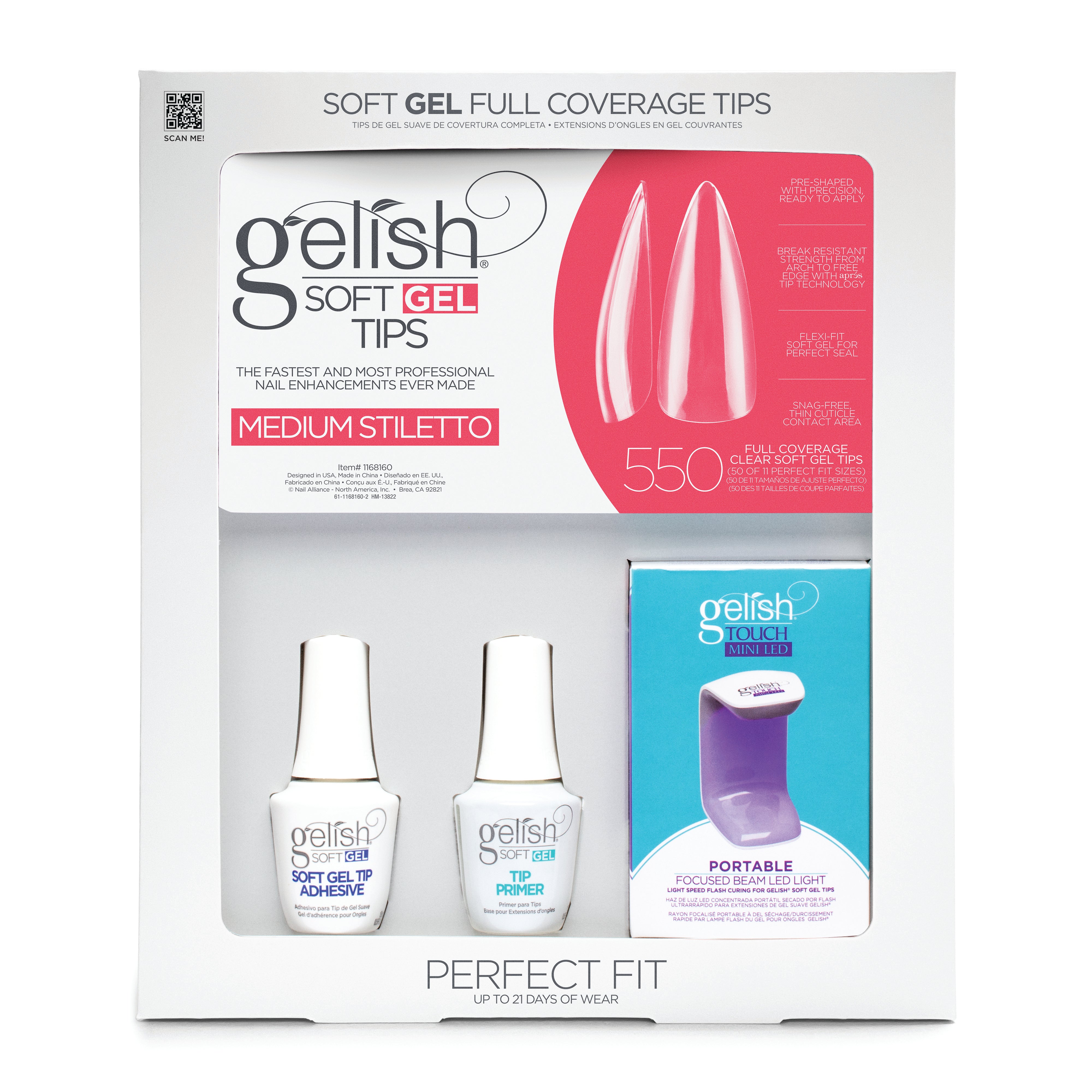 Gelish Professional Soft Gel Medium Stiletto Nail Kit with 550 Pieces