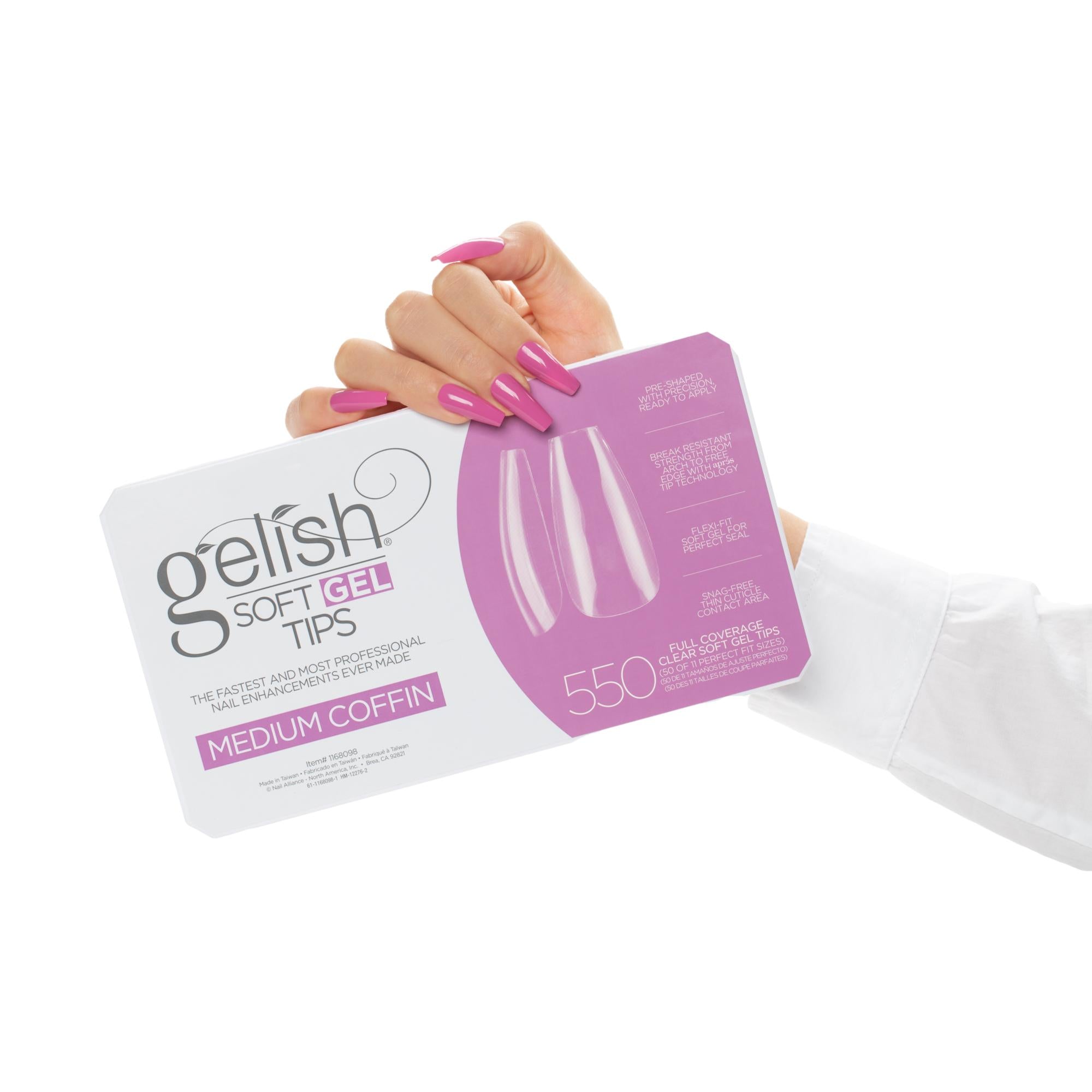 Gelish Medium Coffin-shaped Soft Gel Tips, Clear, Pack of 550 for Nail Enhancements