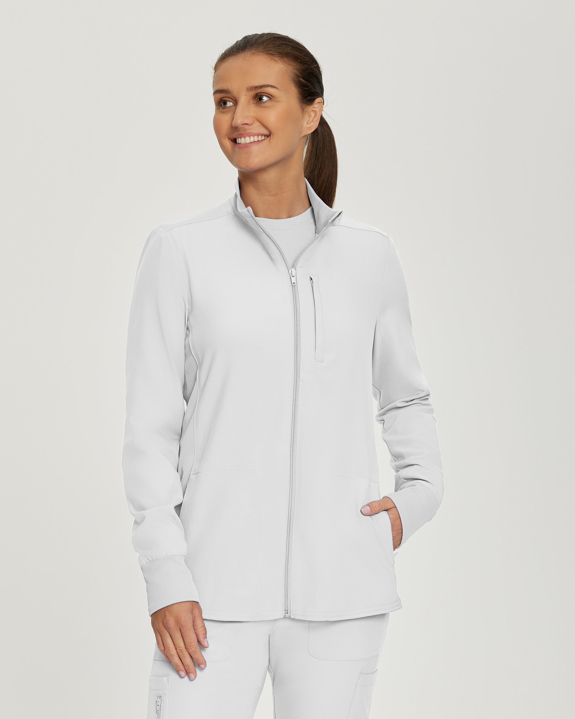 Stylish Women's Landau Forward 3-Pocket Zip-Front Scrub Jacket for Professional Layering