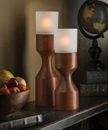 Denmark Solid Wood Hollowick Tealight Holders with Satin Crystal Nested Glass