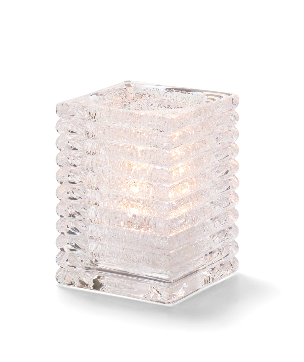 Stylish Horizontal Ribbed Hollowick Block Glass Candle Holders for Tabletop and Spa Decor