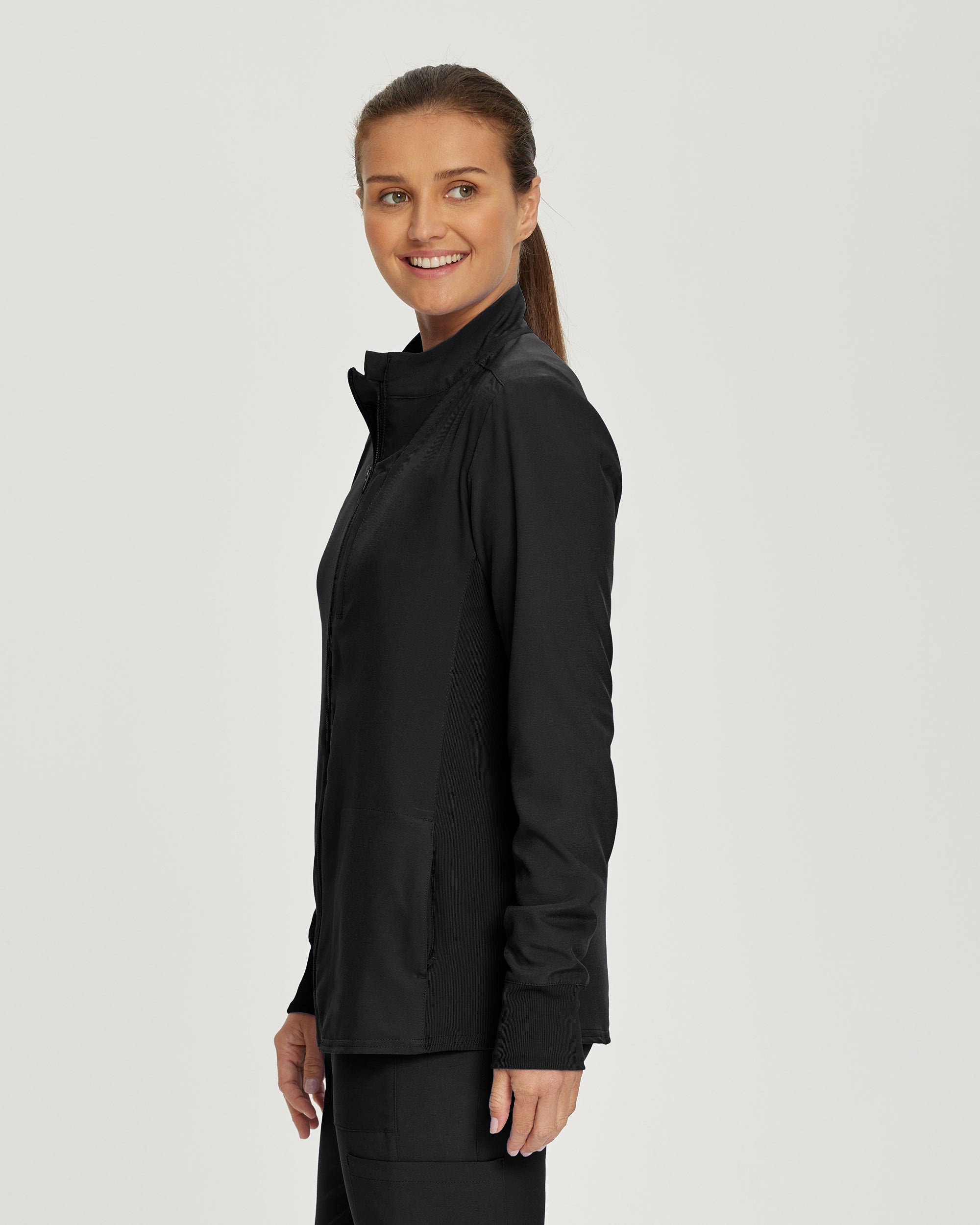 Stylish Women's Landau Forward 3-Pocket Zip-Front Scrub Jacket for Professional Layering