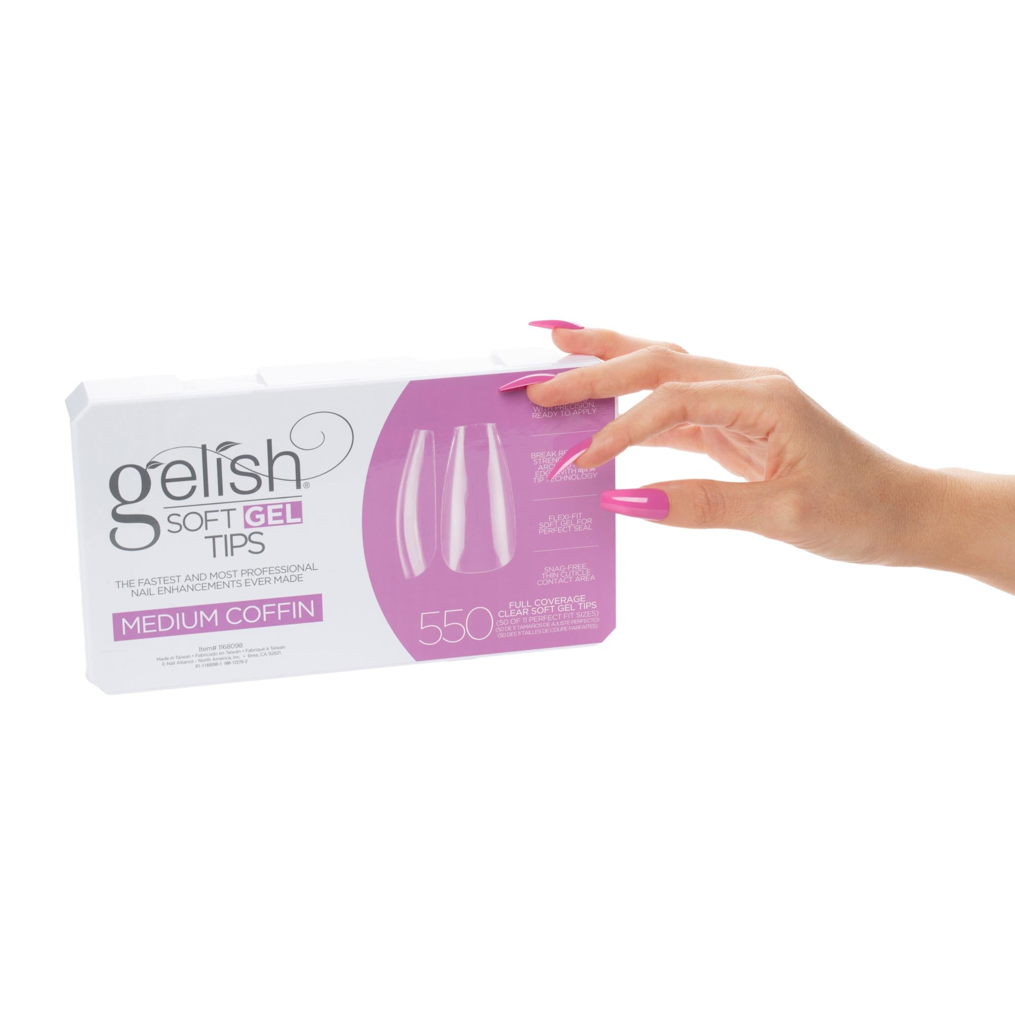 Gelish Medium Coffin-shaped Soft Gel Tips, Clear, Pack of 550 for Nail Enhancements