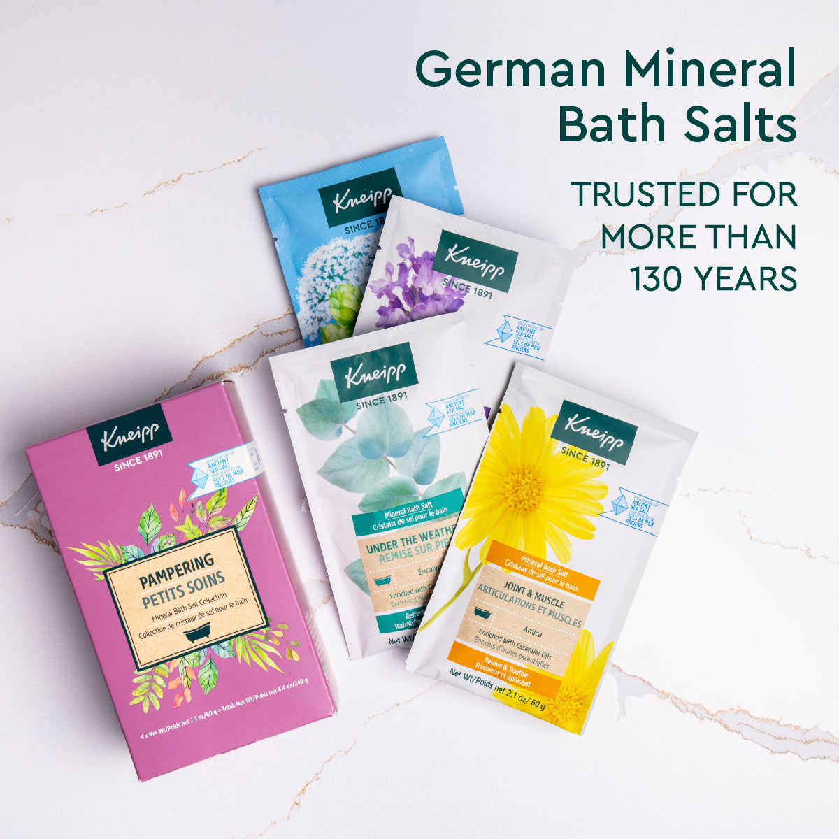 Kneipp Luxury Pampering Mineral Bath Salt Gift Set with 4 Different Scented Varieties
