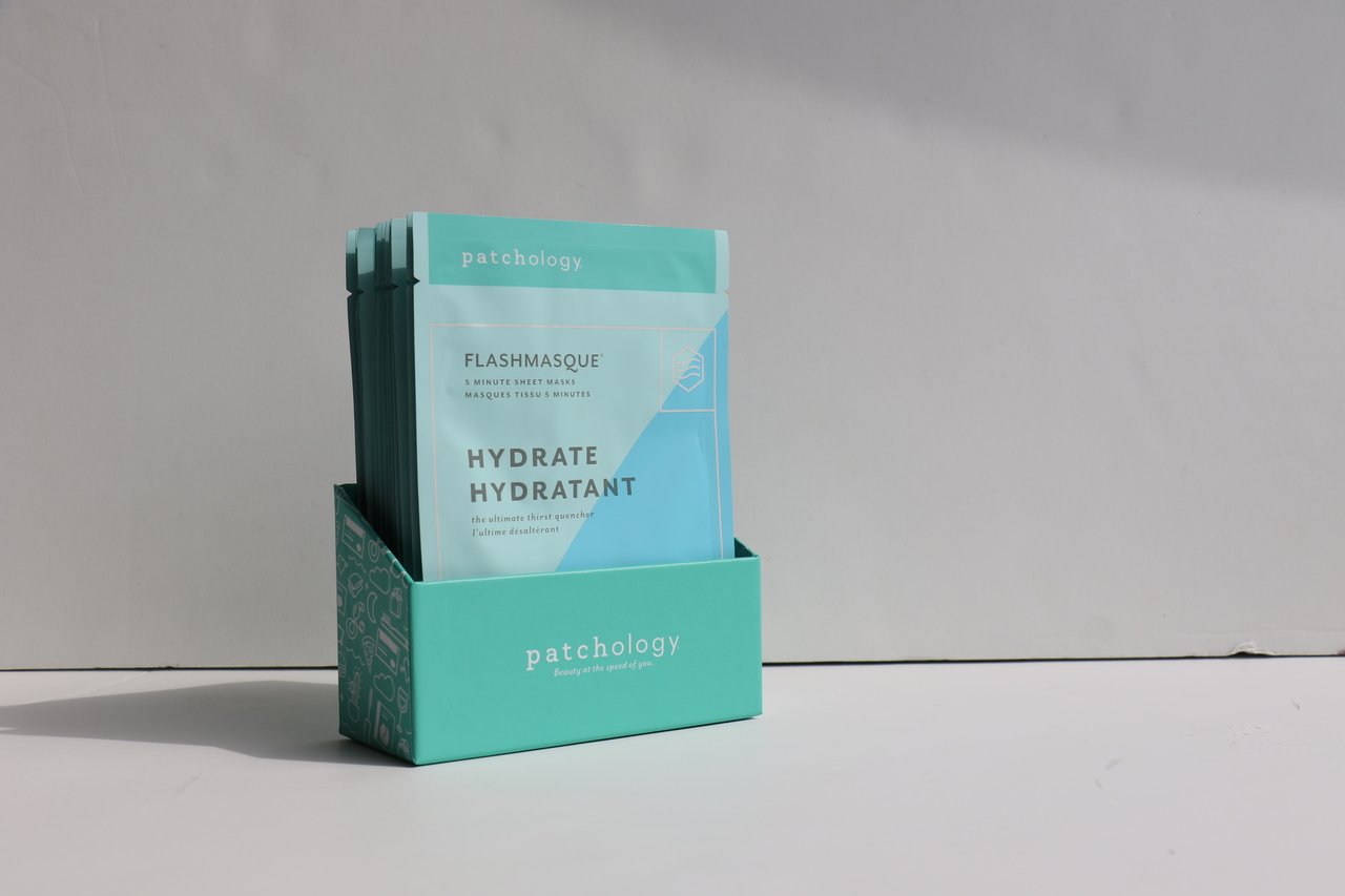 Patchology Eye Gel and FlashMasque Cardboard Display for Spa Countertops
