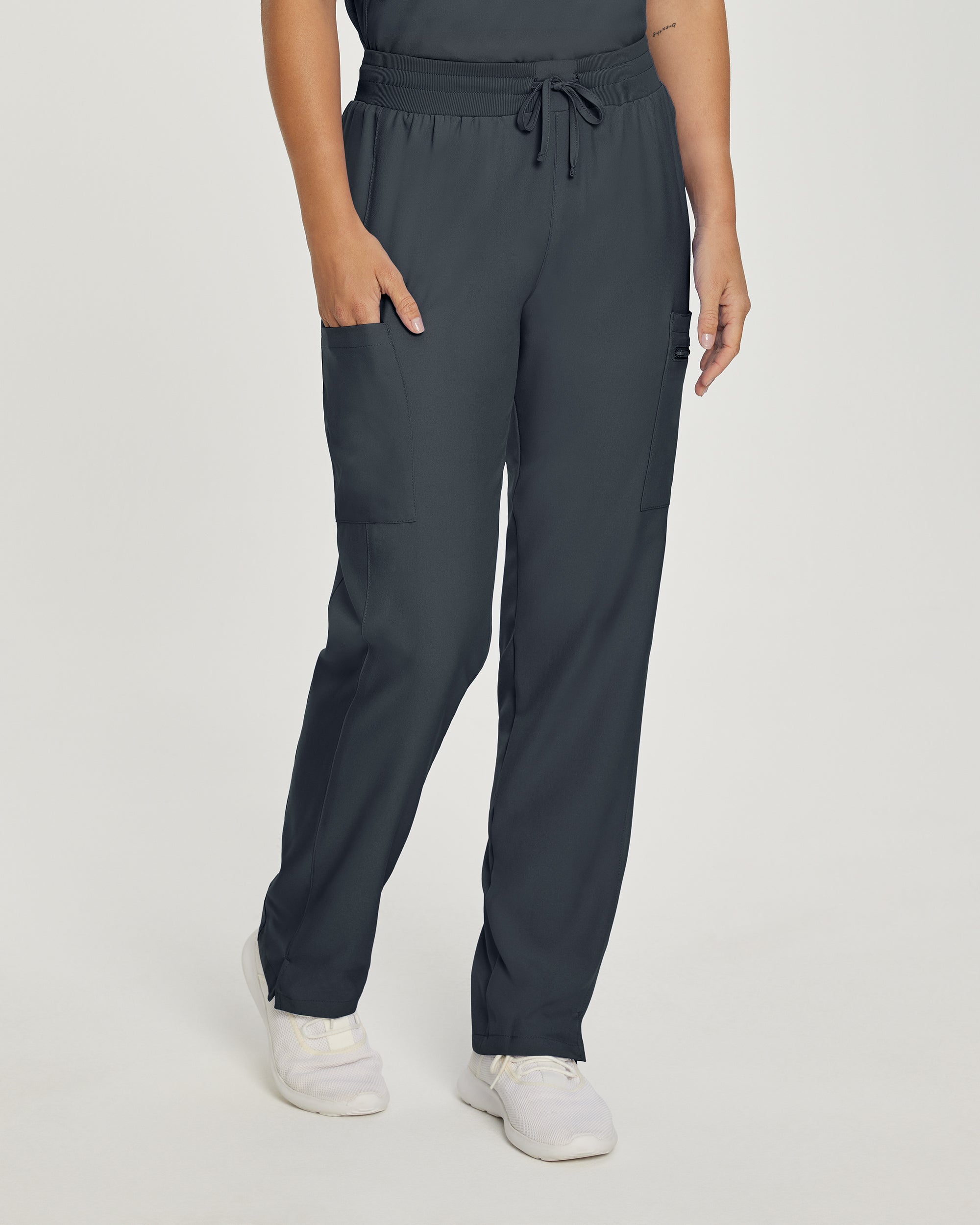 Petite Women's Landau Forward Cargo Scrub Pants with Soft Rib-Knit Waist