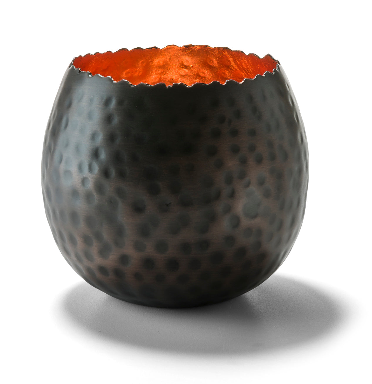 Hollowick Decorative Metal Votive Lamp in Hammered Dark Bronze Finish with Copper Leaf Accents