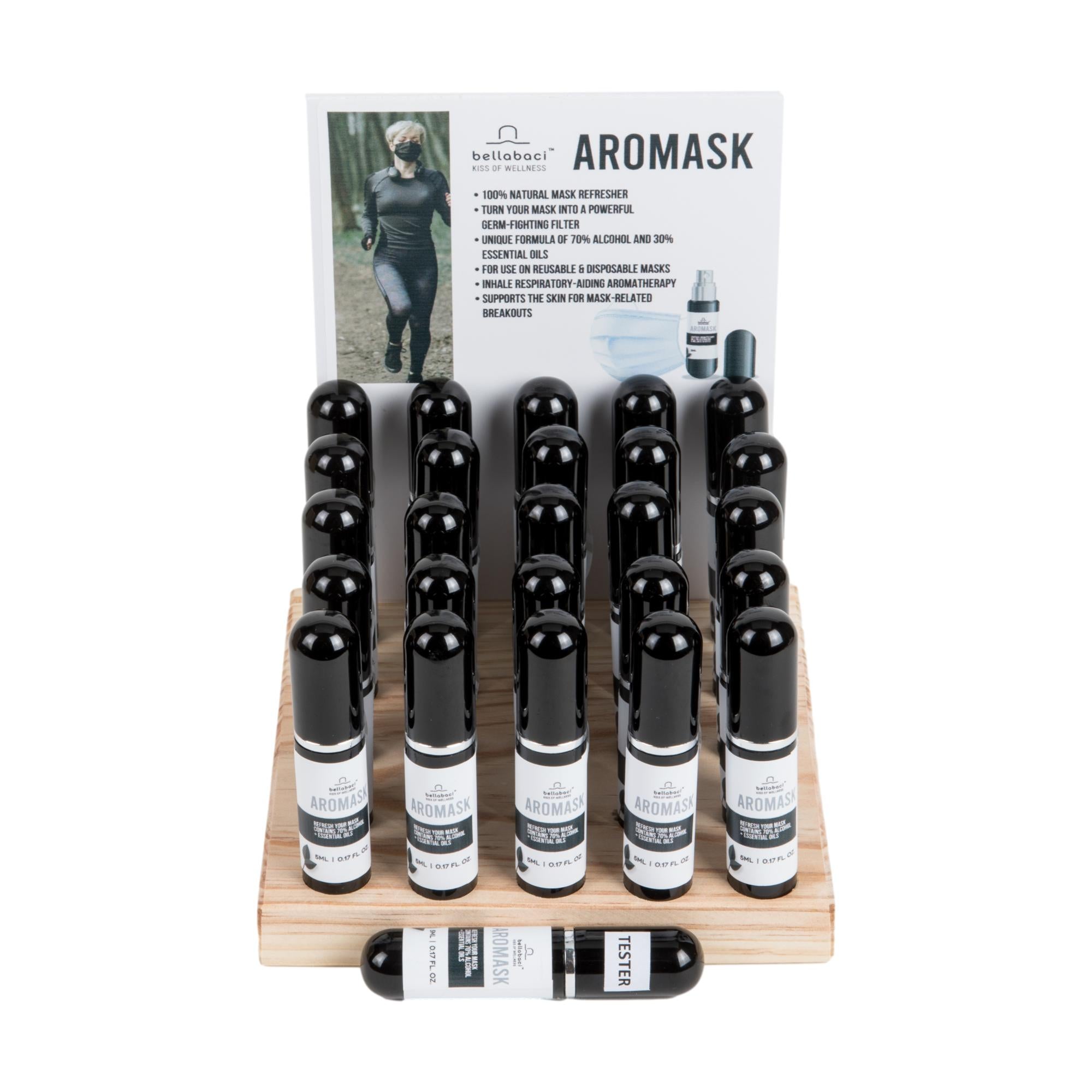 Bellabaci Aromask Essential Oil Spray Set: 25 Retail Sprays + Tester in Display