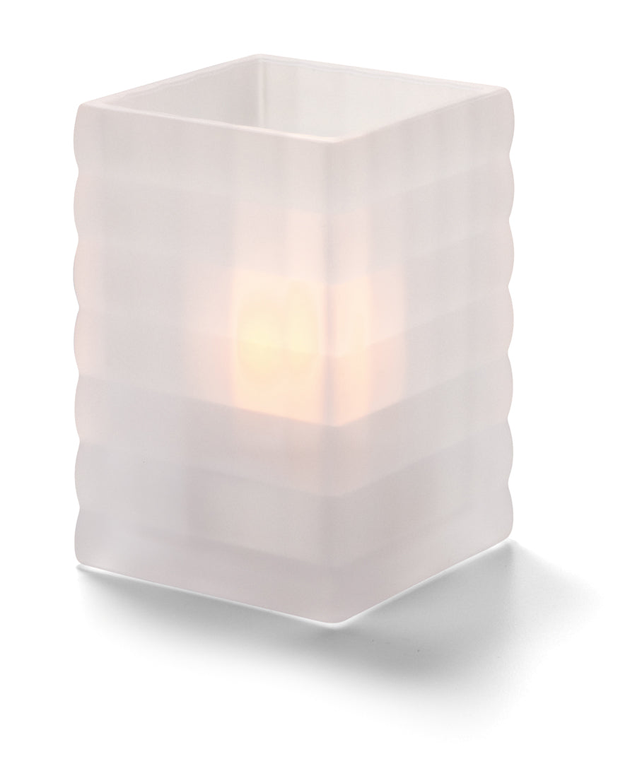Hollowick Satin Glass Candle Holder with Crystal Optic Block Design