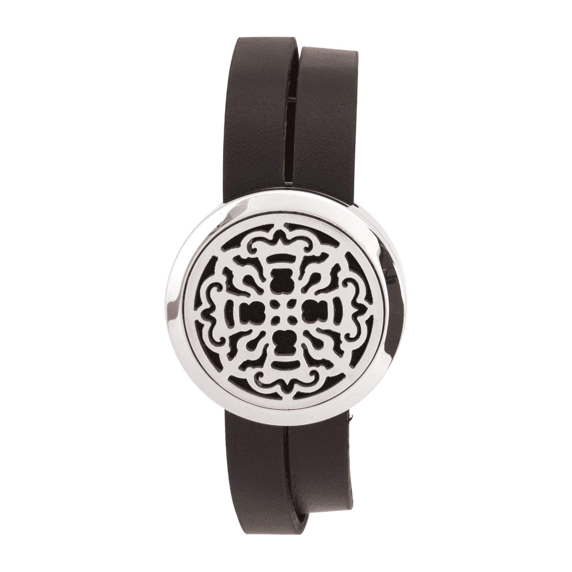 High - quality Ancient Cross Aromatherapy Stainless Steel Locket Bracelet on Black Leatherette Band