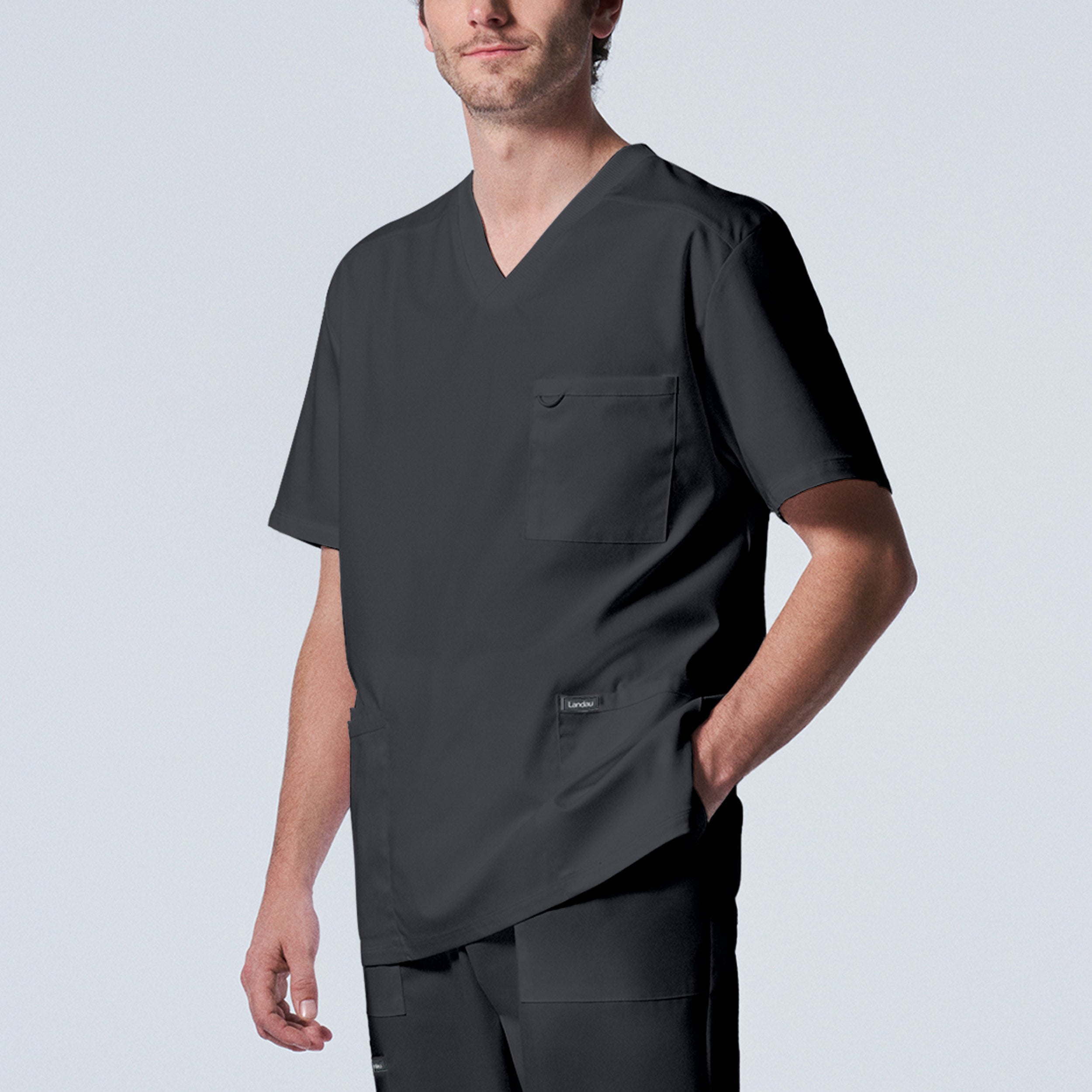 Landau ProFlex Men's V-Neck 4-Pocket Scrub Top for Daily Wear