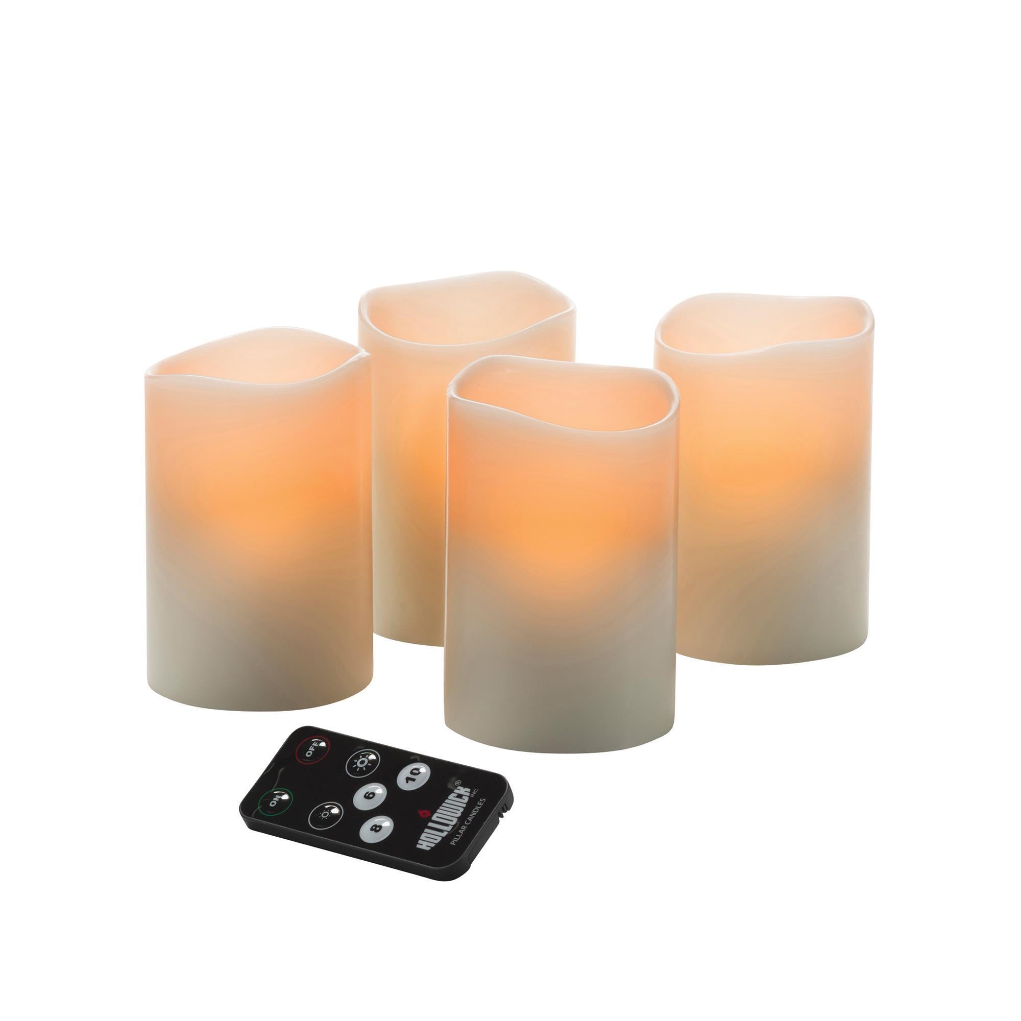 Hollowick Set of 4 LED Wax Pillar Candles with Magnetic Remote Control