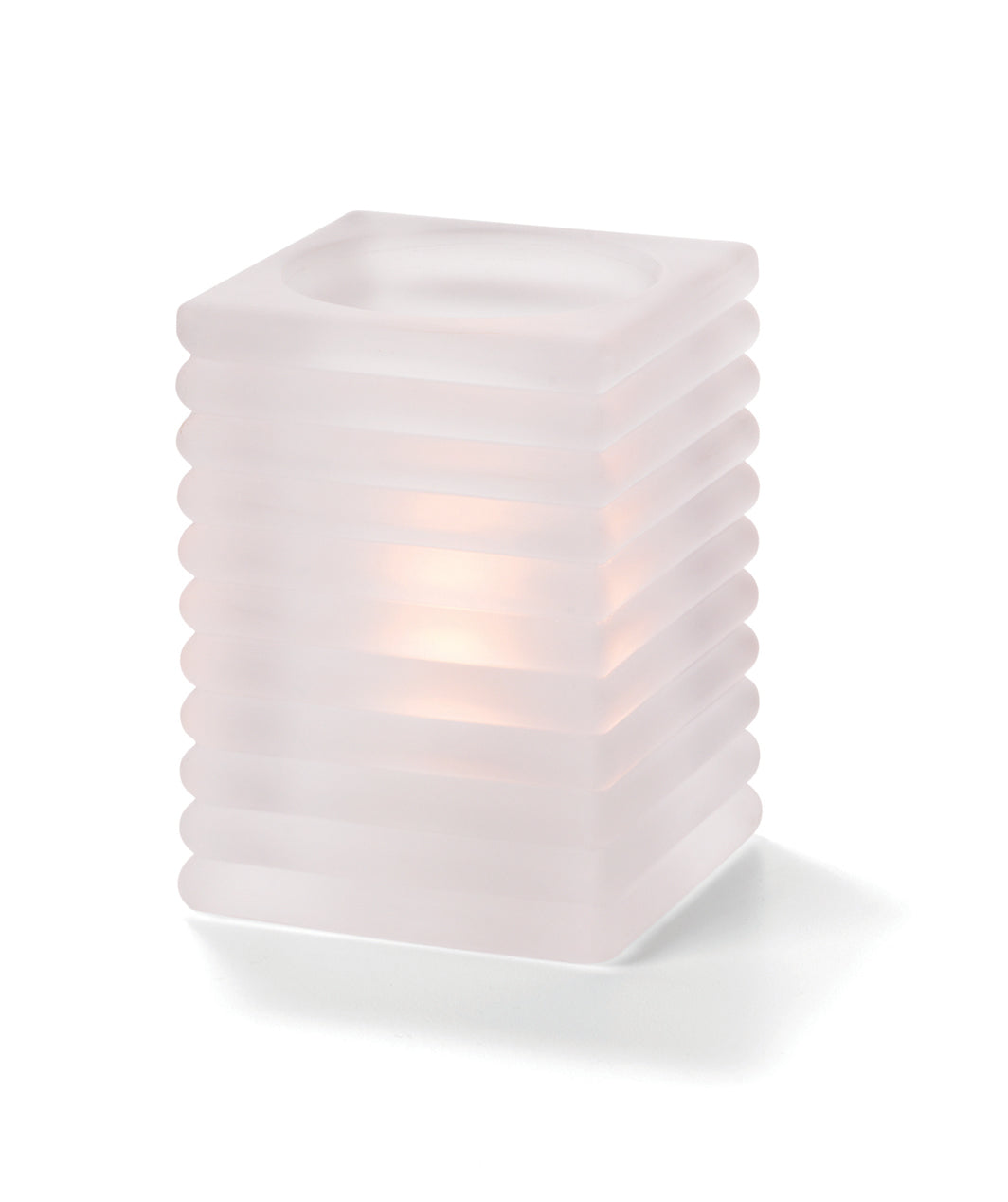 Stylish Horizontal Ribbed Hollowick Block Glass Candle Holders for Tabletop and Spa Decor
