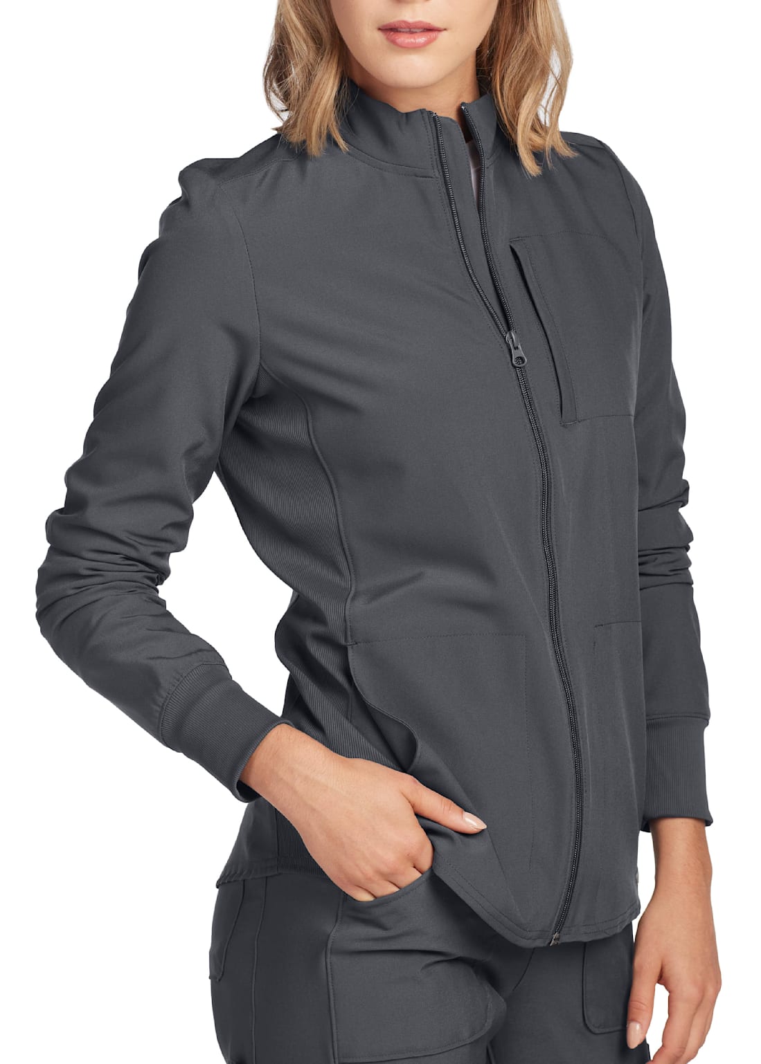 Stylish Women's Landau Forward 3-Pocket Zip-Front Scrub Jacket for Professional Layering