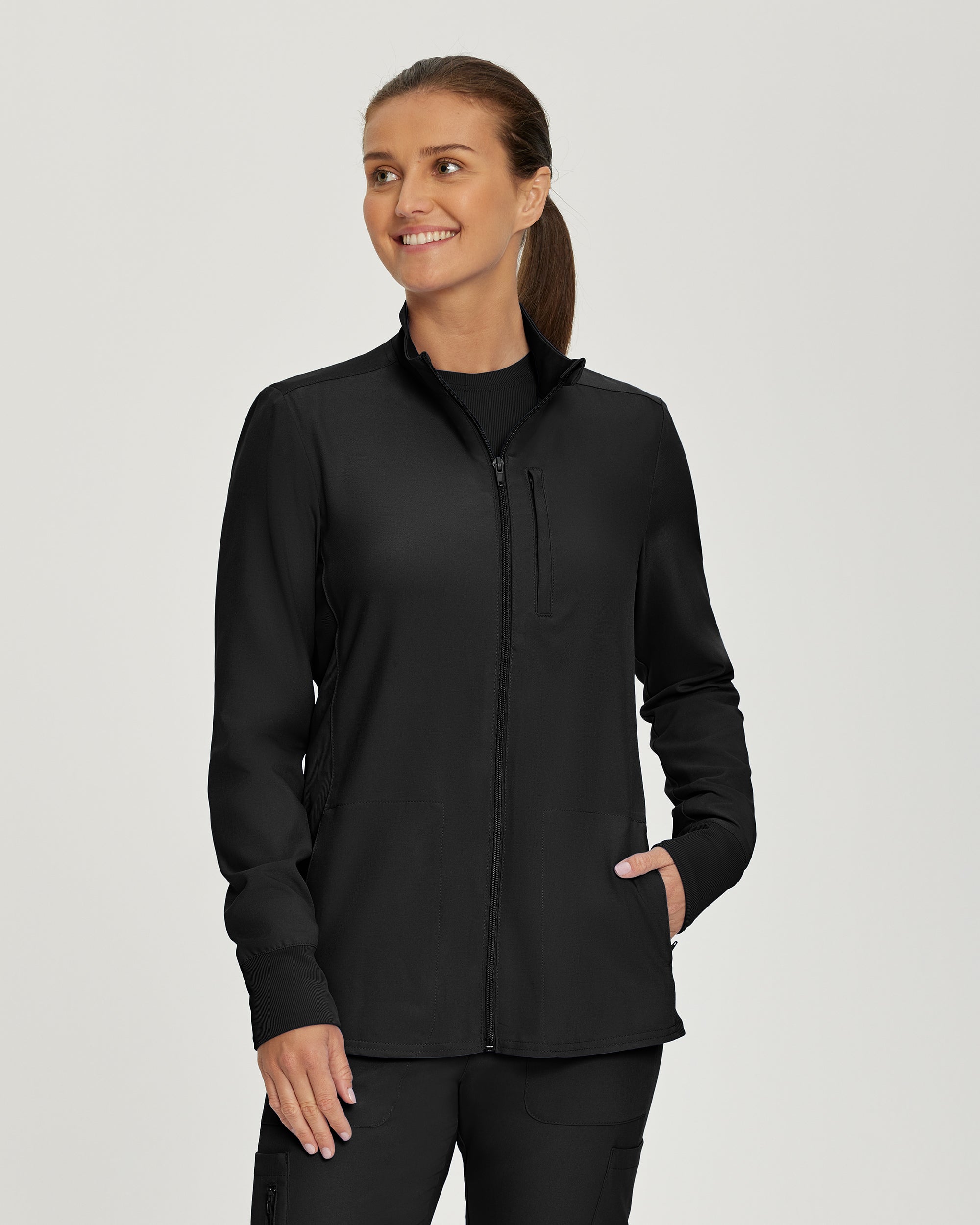 Stylish Women's Landau Forward 3-Pocket Zip-Front Scrub Jacket for Professional Layering