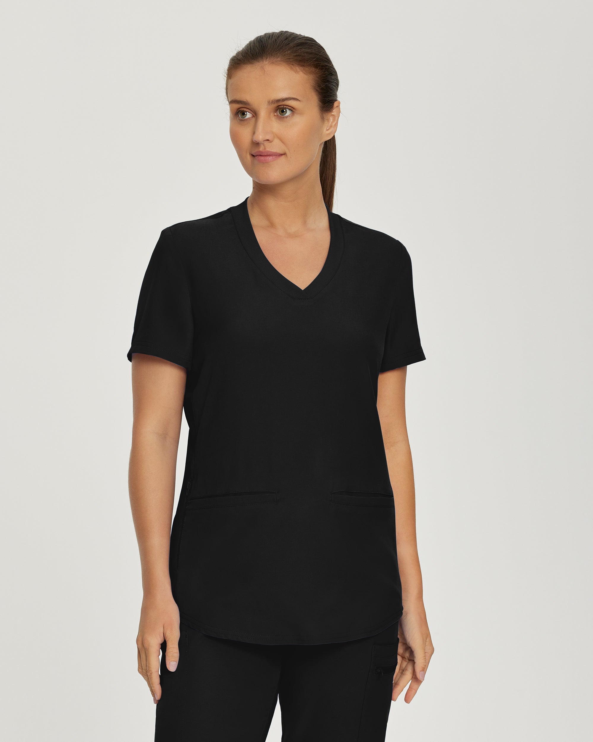 Stylish Women's 3-Pocket V-Neck Landau Forward Scrub Top with Soft Rib-Knit
