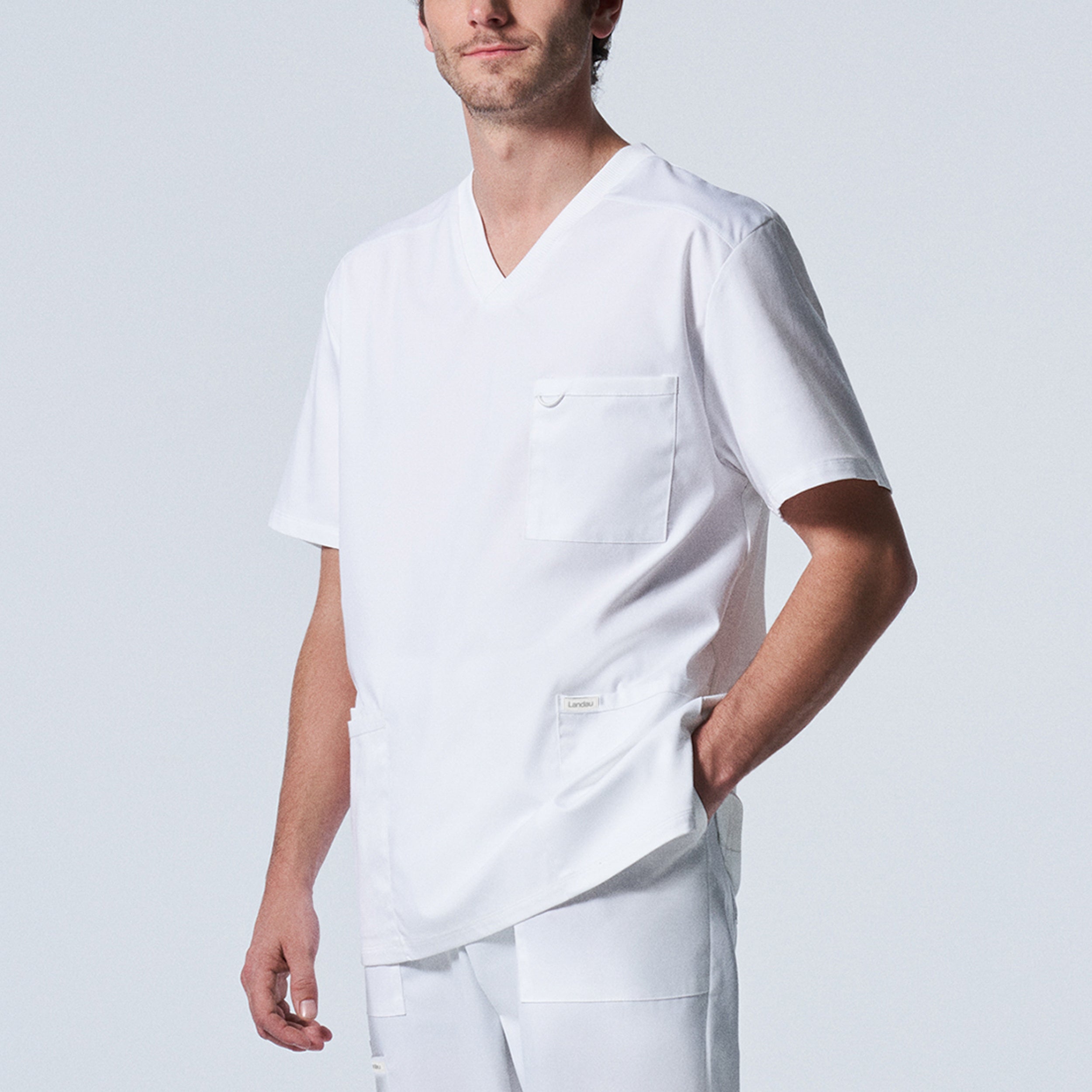 Landau ProFlex Men's V-Neck 4-Pocket Scrub Top for Daily Wear