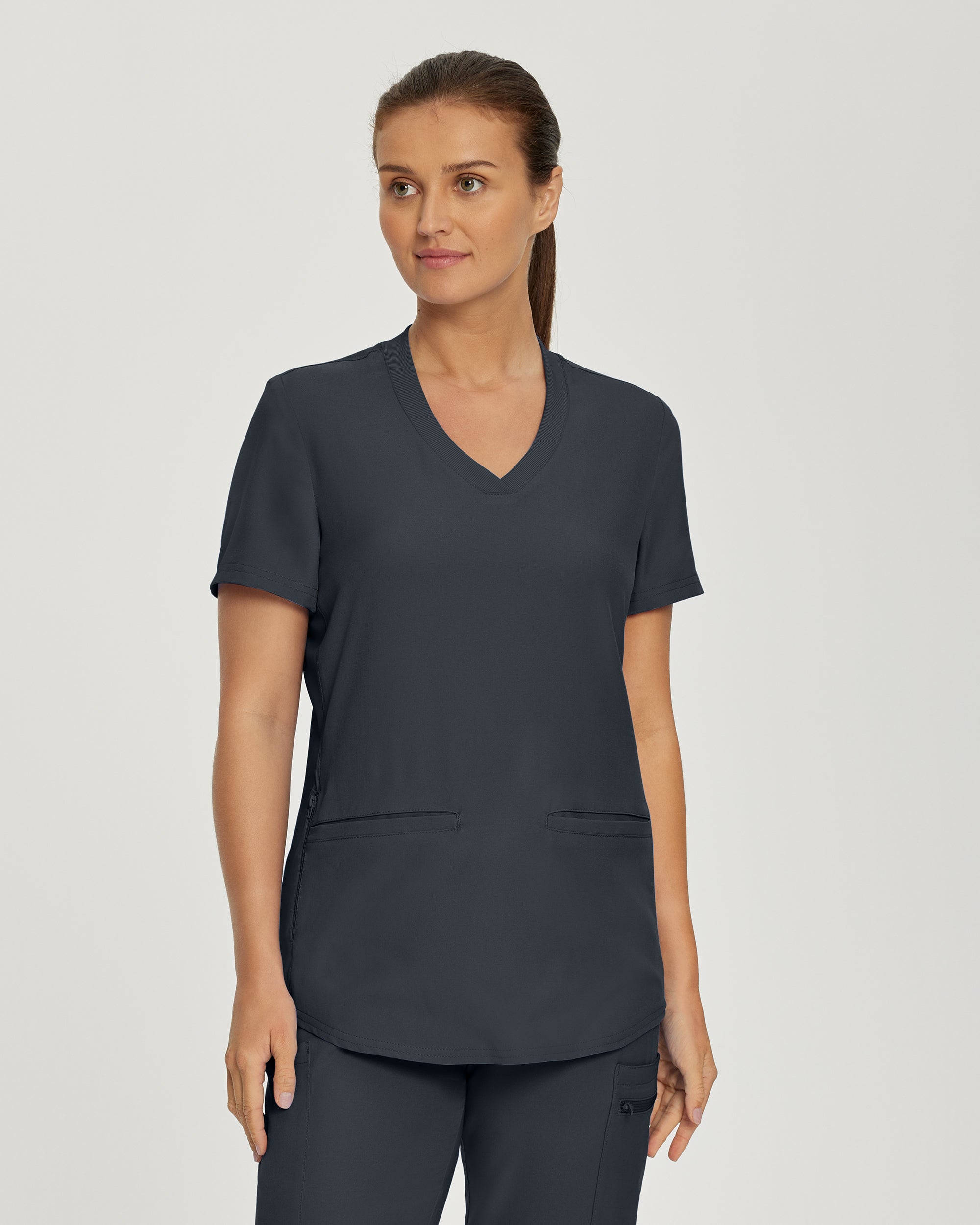 Stylish Women's 3-Pocket V-Neck Landau Forward Scrub Top with Soft Rib-Knit