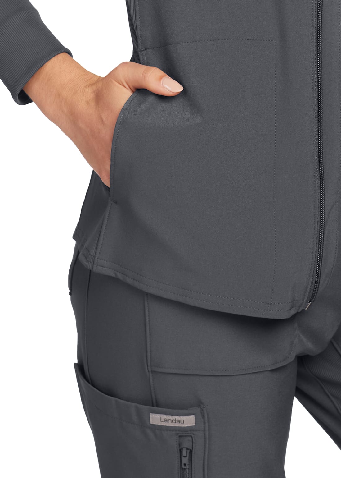 Stylish Women's Landau Forward 3-Pocket Zip-Front Scrub Jacket for Professional Layering