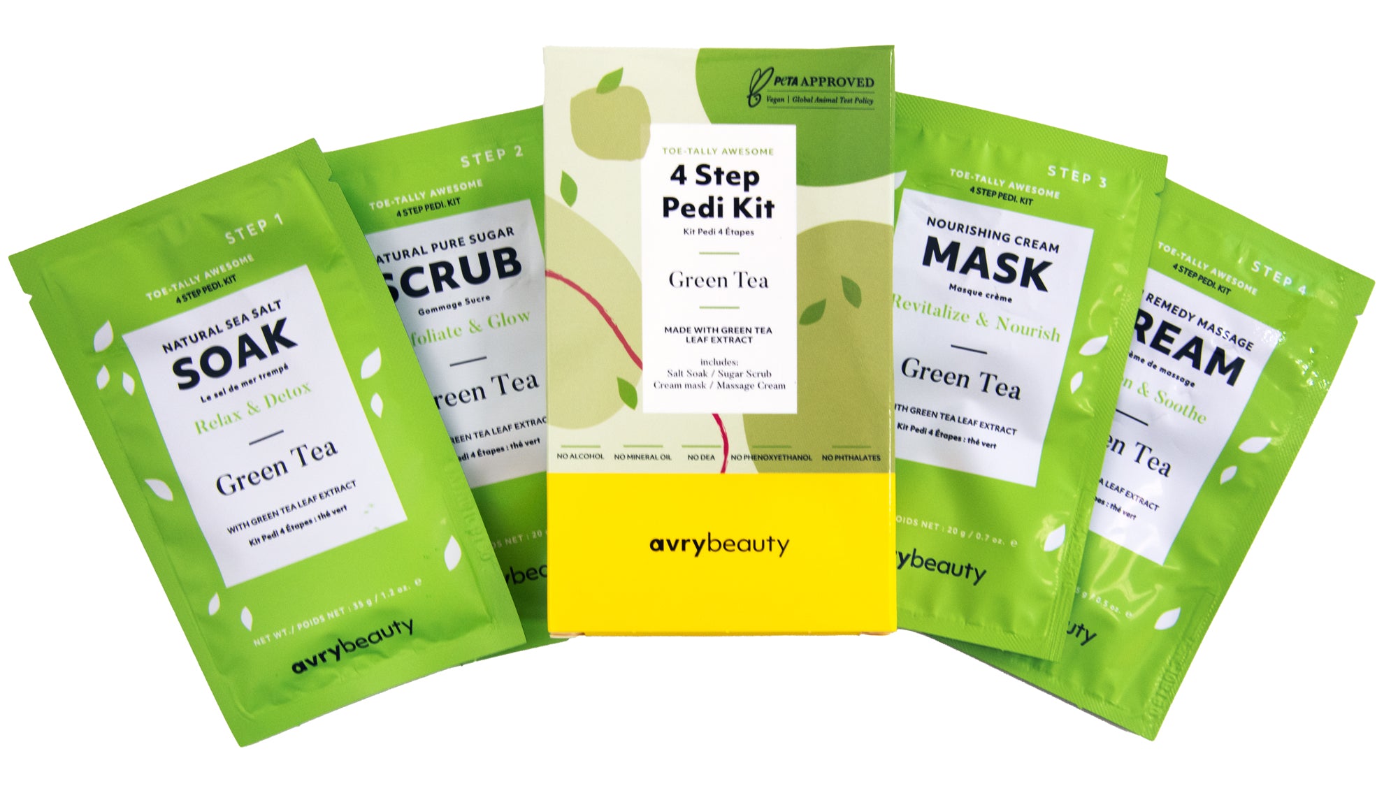 Avry Beauty Premium 4-Step Vegan Pedi Kit for Clean Spa Pedicures