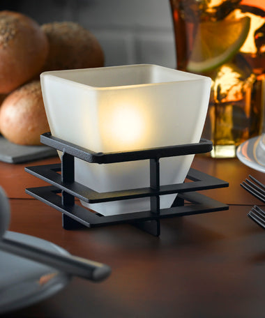 Hollowick Low-Style Craftsman Decorative Black Powder-Coated Wrought Iron Metal Frame Holder for Votives and Globes