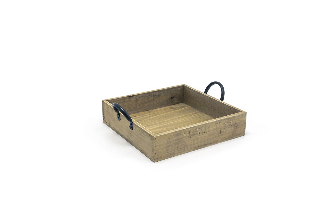 Set of 4 FOH Natural Square Rustic Wooden Storage and Beverage Serving Boxes, 9.75 Inches
